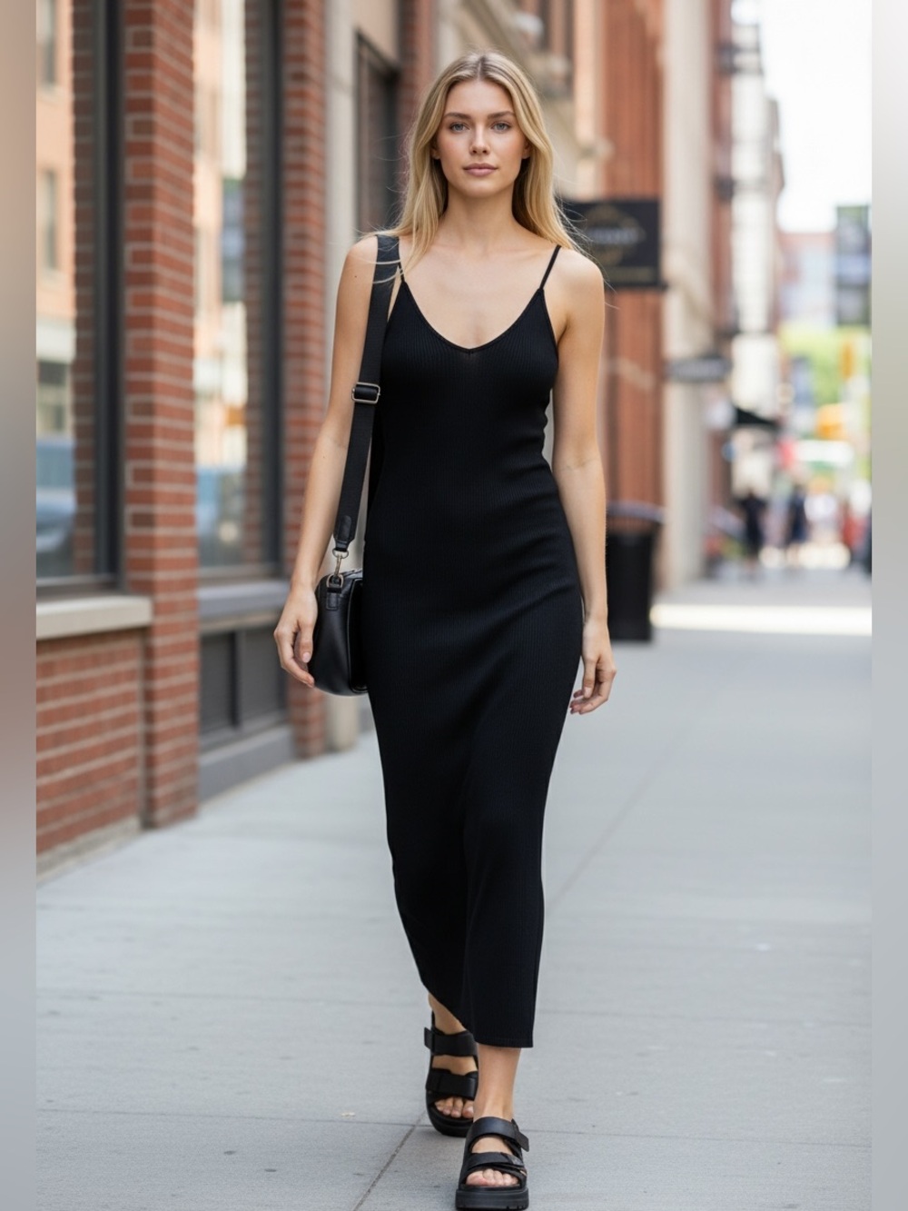 DISSH Black Knit V-Neck Maxi Dress Size Small